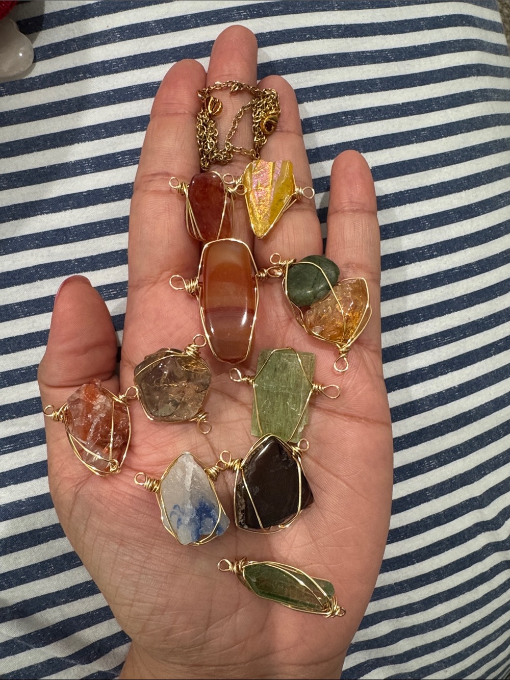 Handcrafted Multicolor Natural Stone Wire-Wrapped Pendants - Set